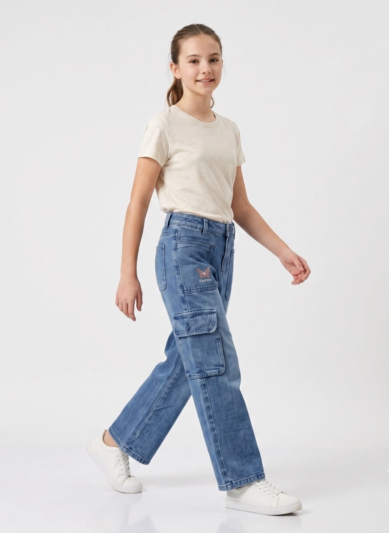 PANTALON CARGO NIÑA JEANS MODA URBANA CON BOLSILLOS - 4