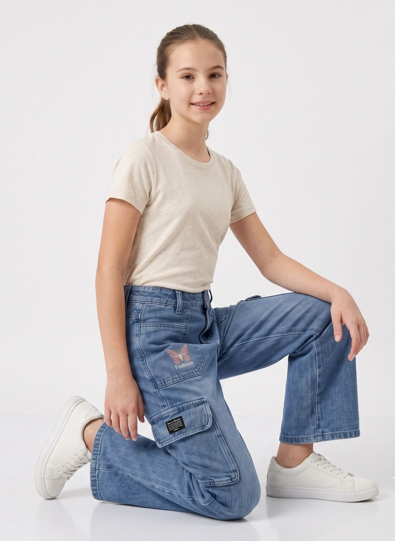PANTALON CARGO NIÑA JEANS MODA URBANA CON BOLSILLOS - 5
