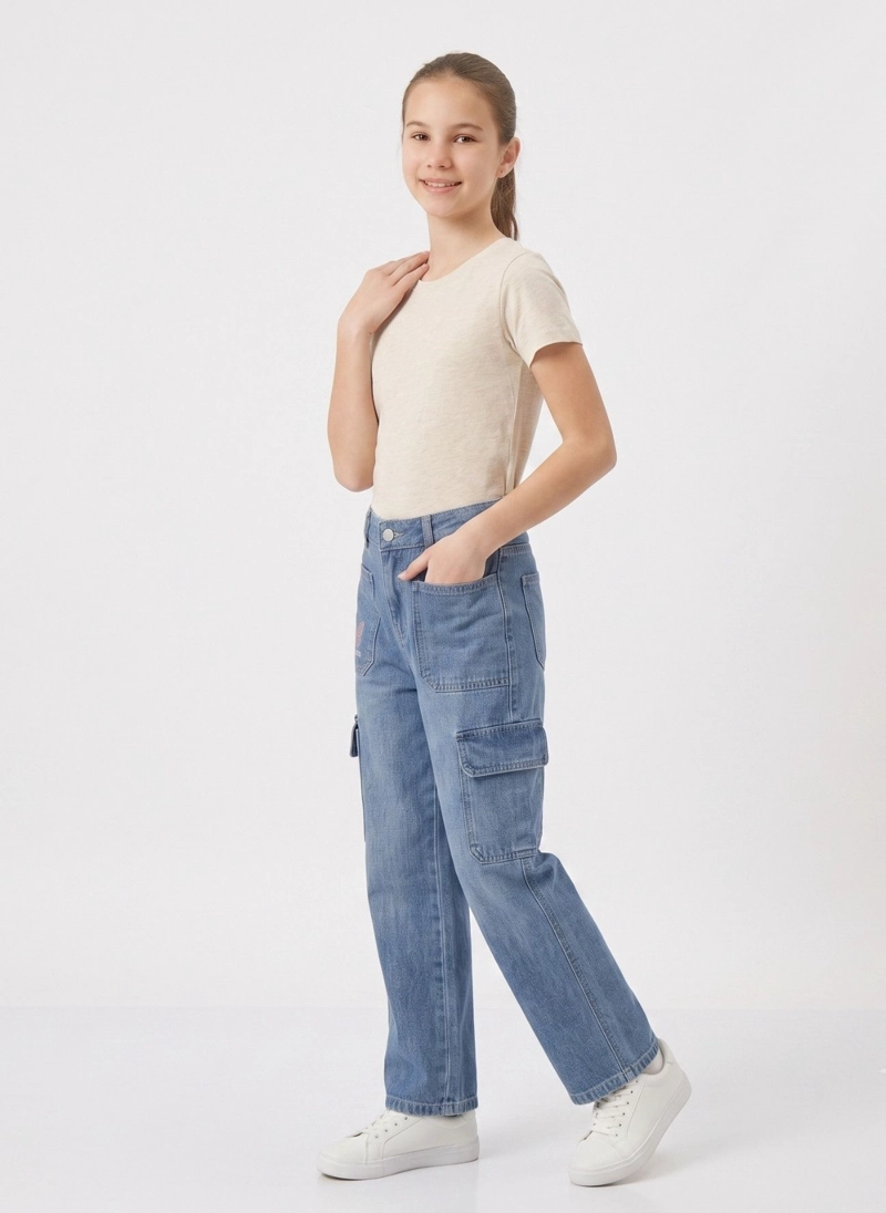 PANTALON CARGO NIÑA JEANS MODA URBANA CON BOLSILLOS - 6