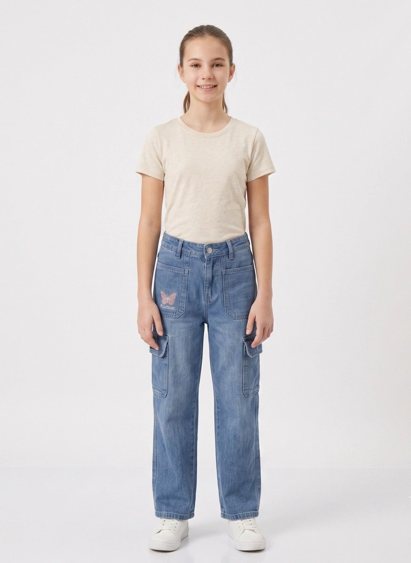 PANTALON CARGO NIÑA JEANS MODA URBANA CON BOLSILLOS - 7
