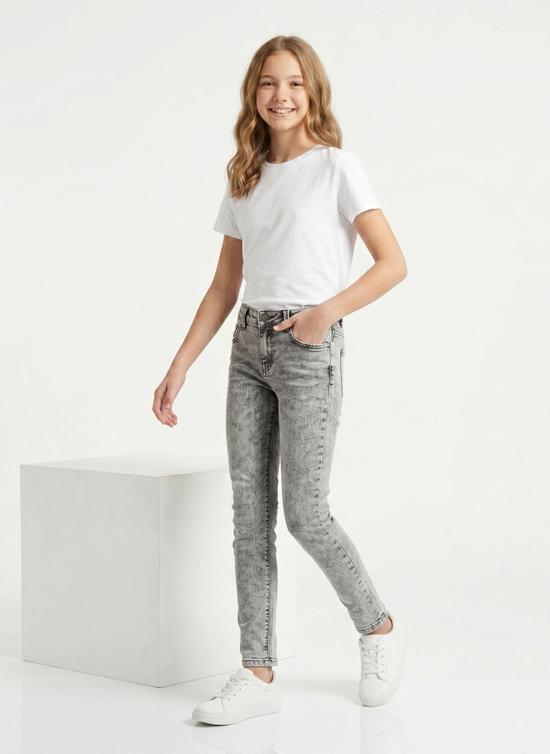 JEANS GRIS NIÑA PANTALON DENIM SLIM FIT MEZCLILLA - 1