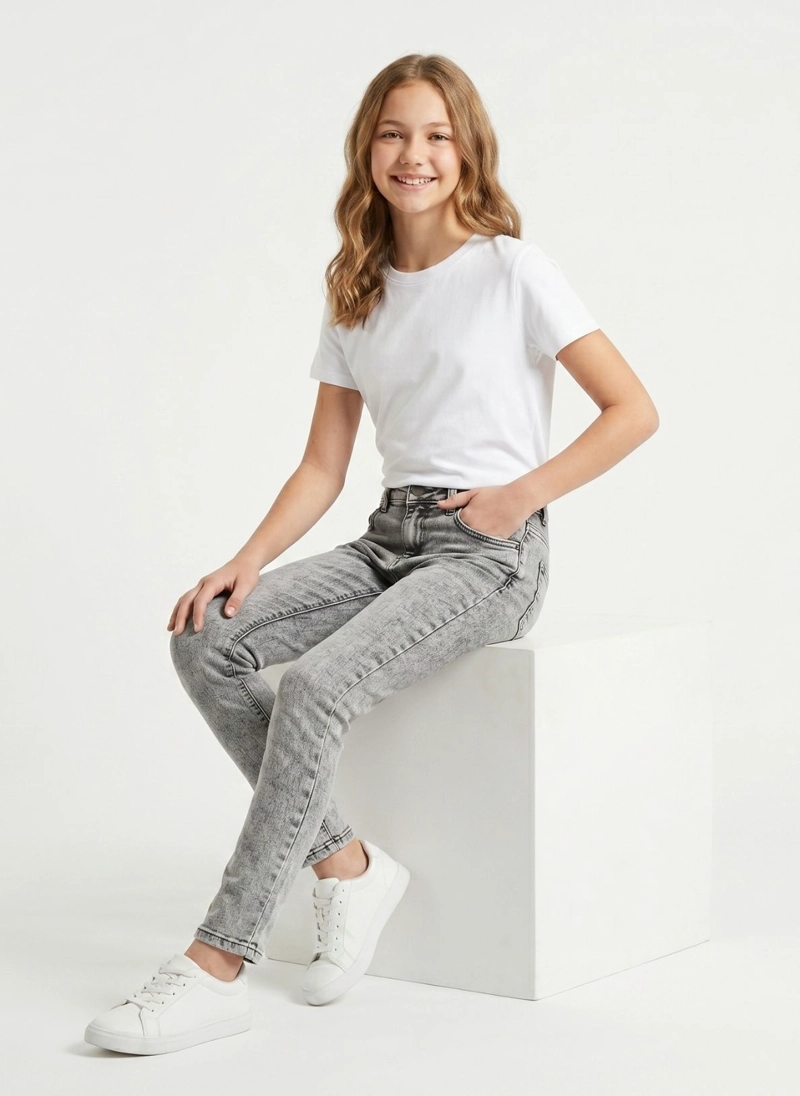 JEANS GRIS NIÑA PANTALON DENIM SLIM FIT MEZCLILLA - 2