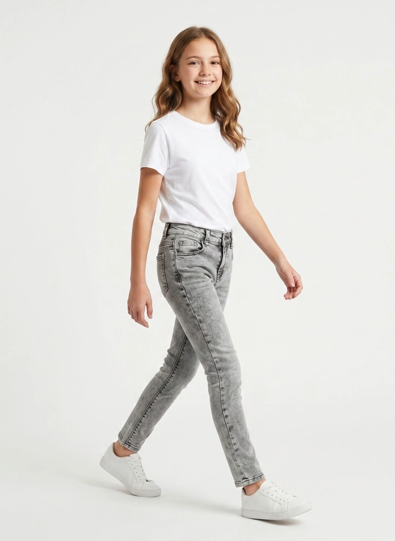 JEANS GRIS NIÑA PANTALON DENIM SLIM FIT MEZCLILLA - 5