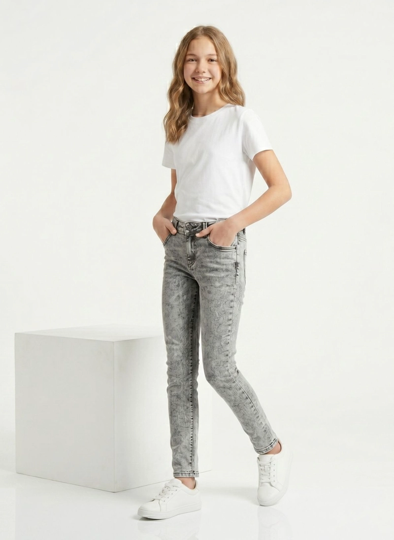 JEANS GRIS NIÑA PANTALON DENIM SLIM FIT MEZCLILLA - 6