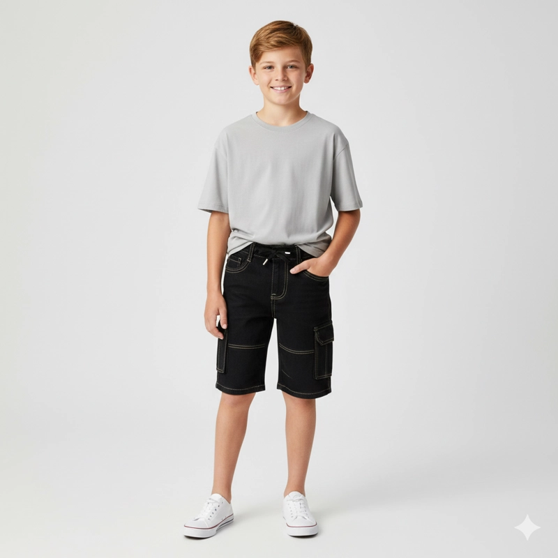 SHORT CARGO NIÑO CON BOLSILLOS LATERALES COMODO - 4
