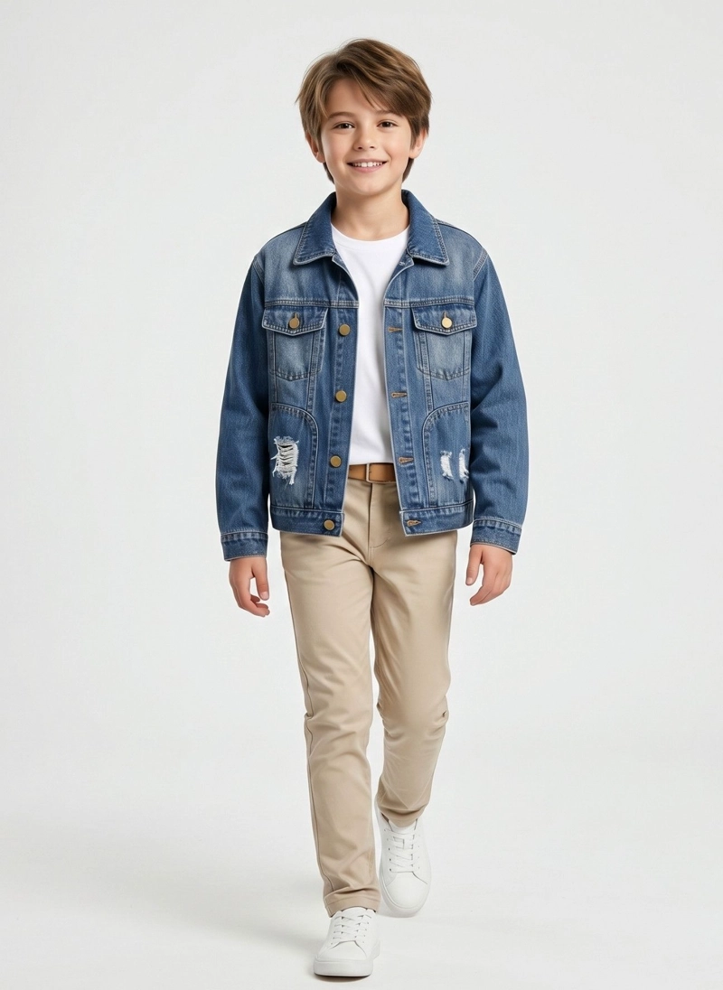 CHAQUETA MEZCLILLA NIÑO JUVENIL DENIM DESTROYED OVERSIZE - 1