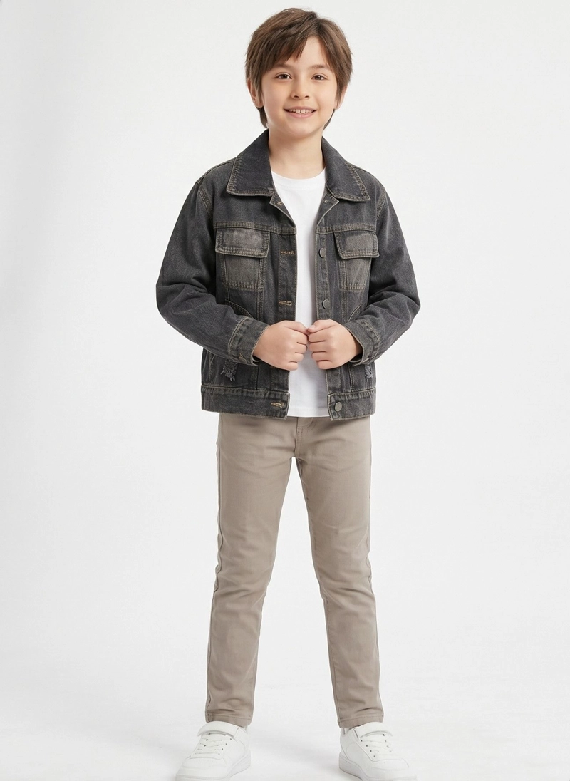CHAQUETA MEZCLILLA NIÑO JUVENIL DENIM DESTROYED OVERSIZE - 1
