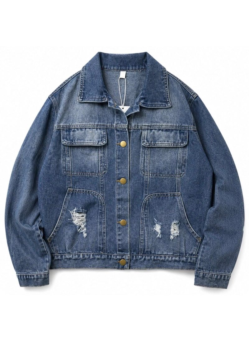 CHAQUETA MEZCLILLA NIÑO JUVENIL DENIM DESTROYED OVERSIZE - 2