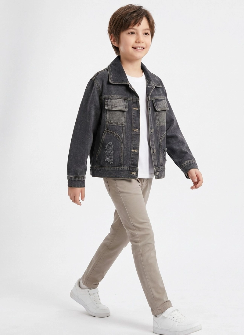 CHAQUETA MEZCLILLA NIÑO JUVENIL DENIM DESTROYED OVERSIZE - 2
