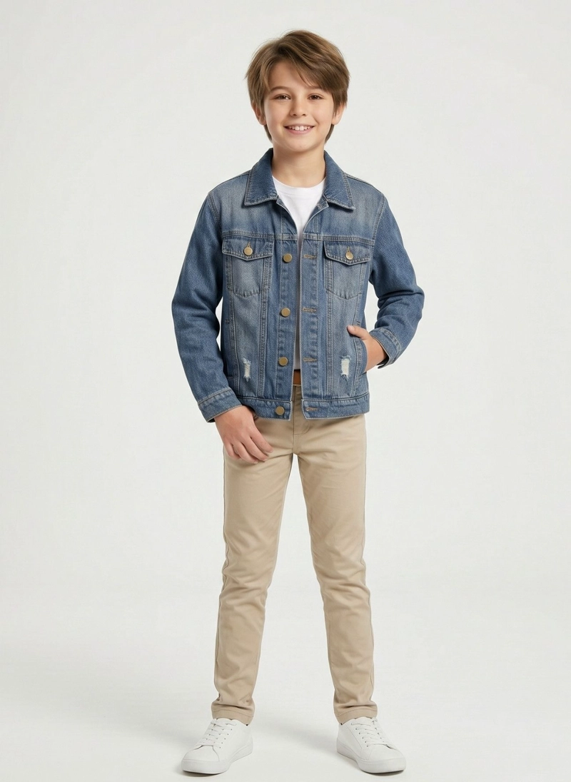 CHAQUETA MEZCLILLA NIÑO JUVENIL DENIM DESTROYED OVERSIZE - 3