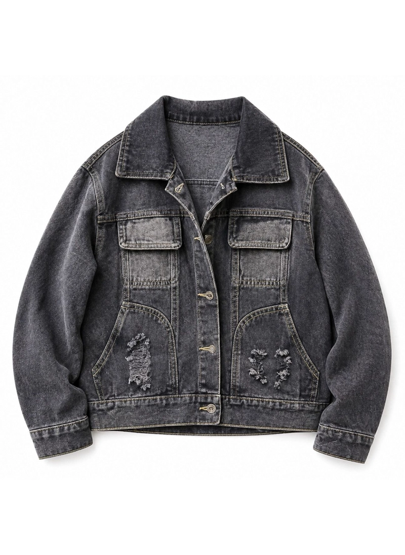 CHAQUETA MEZCLILLA NIÑO JUVENIL DENIM DESTROYED OVERSIZE - 3