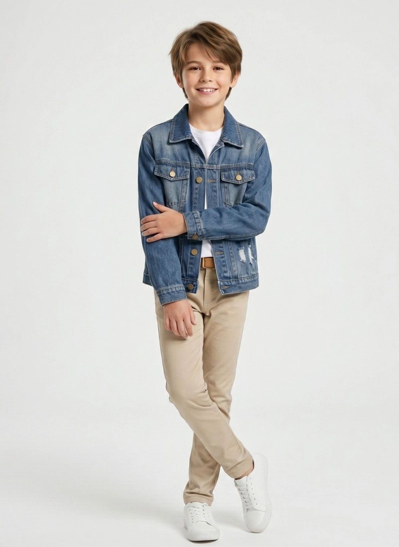 CHAQUETA MEZCLILLA NIÑO JUVENIL DENIM DESTROYED OVERSIZE - 4