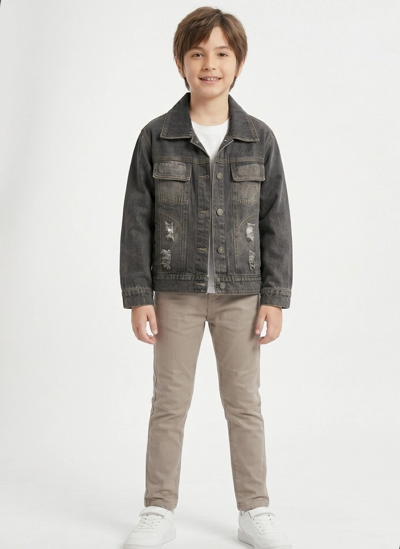 CHAQUETA MEZCLILLA NIÑO JUVENIL DENIM DESTROYED OVERSIZE - 4