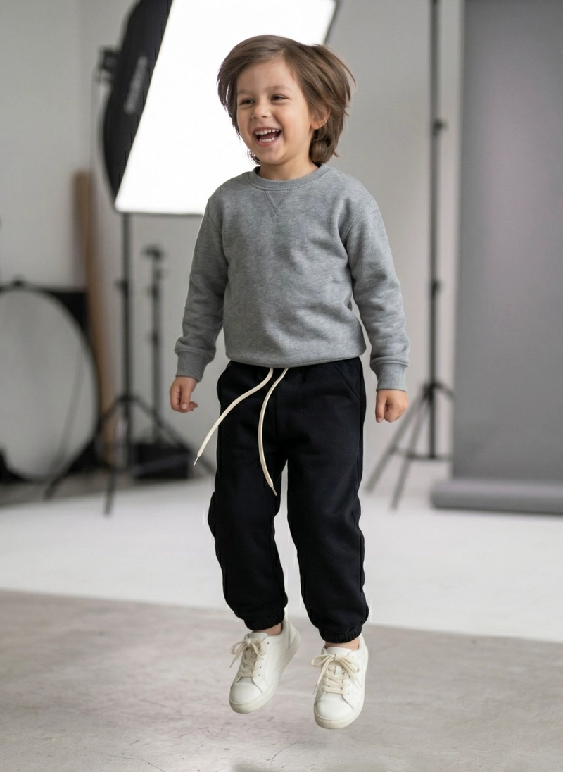 PANTALON BUZO NIÑO ALGODON JOGGER NEGRO CON PUÑO ESCOLAR - 3