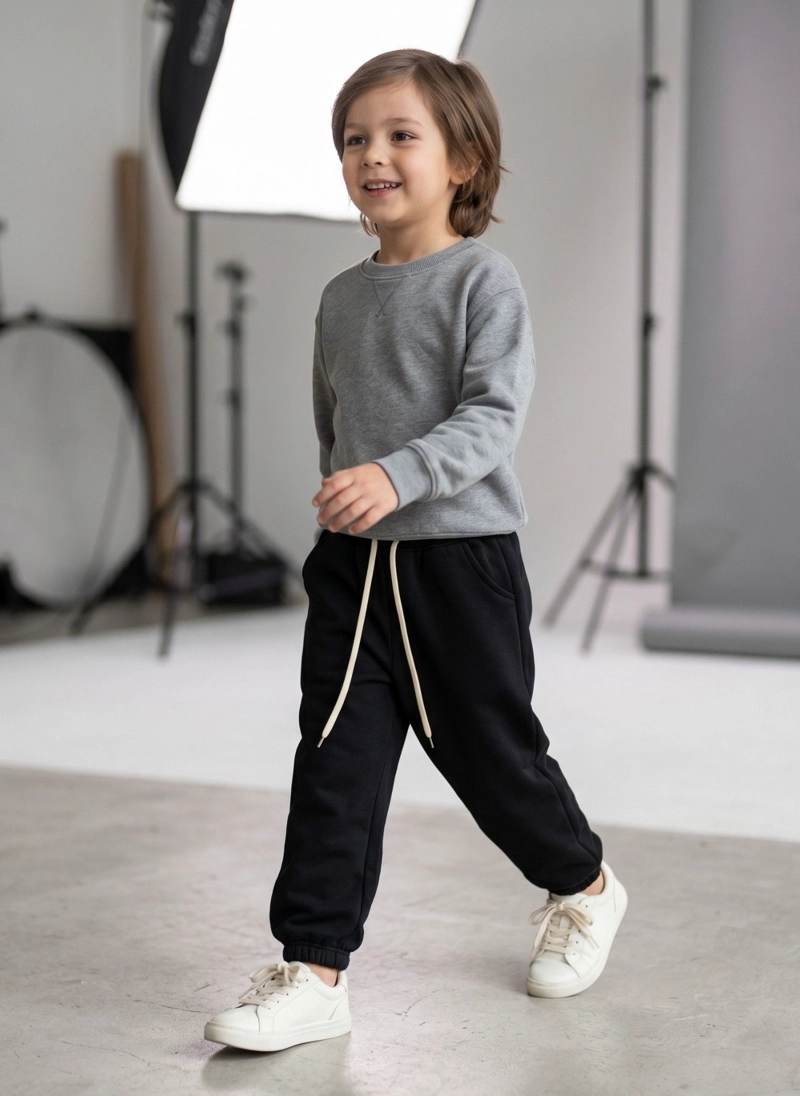 PANTALON BUZO NIÑO ALGODON JOGGER NEGRO CON PUÑO ESCOLAR - 5