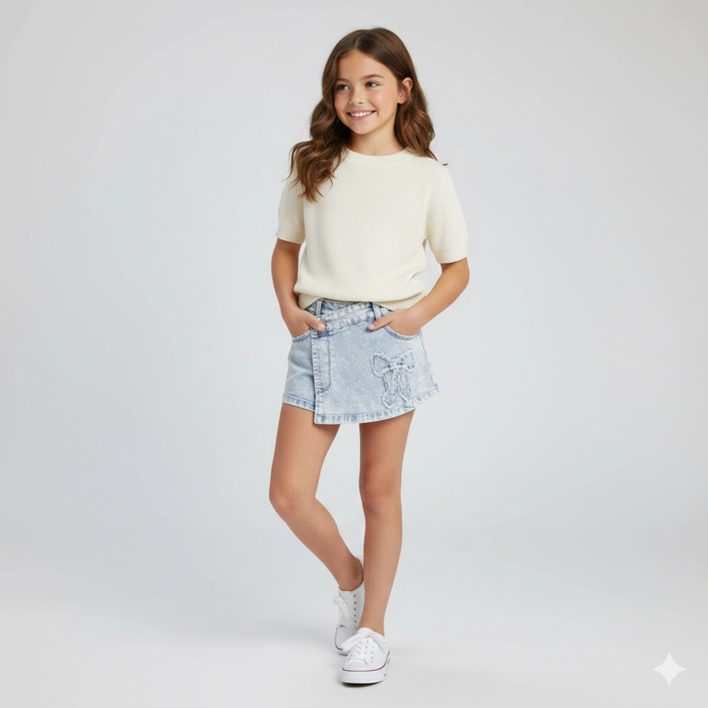 FALDA SHORT NIÑA JEANS CLARO IDEAL VERANO - 1