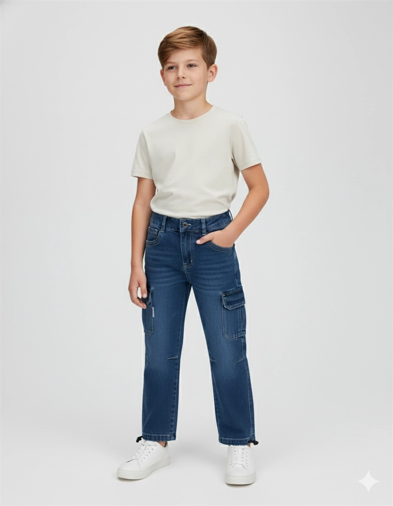 PANTALON CARGO JEANS NIÑO DENIM RESISTENTE - 3