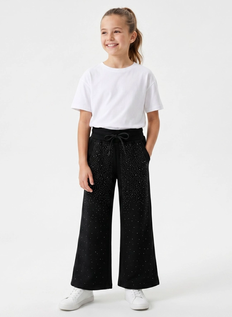PANTALON BUZO NINA WIDE LEG BRILLOS ALGODON MODA URBANA - 1