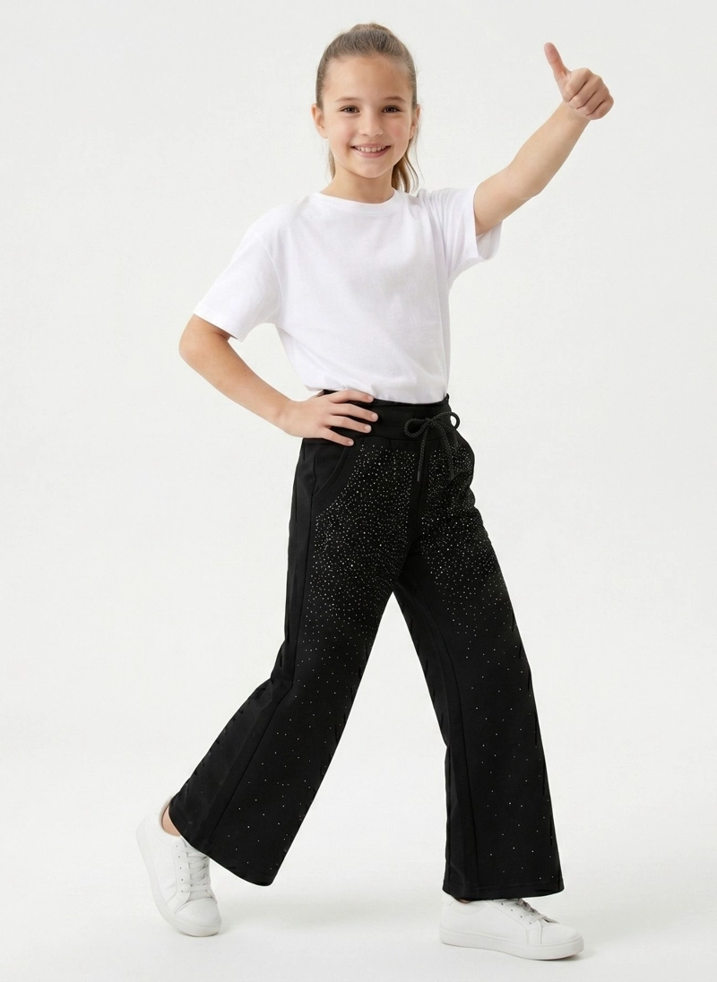 PANTALON BUZO NINA WIDE LEG BRILLOS ALGODON MODA URBANA - 3