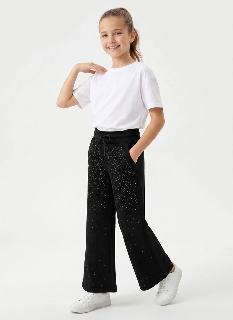 PANTALON BUZO NINA WIDE LEG BRILLOS ALGODON MODA URBANA - 4