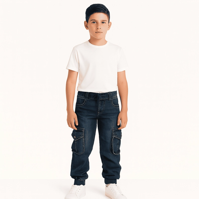 PANTALON JOGGER CARGO MEZCLILLA NIÑO - 1