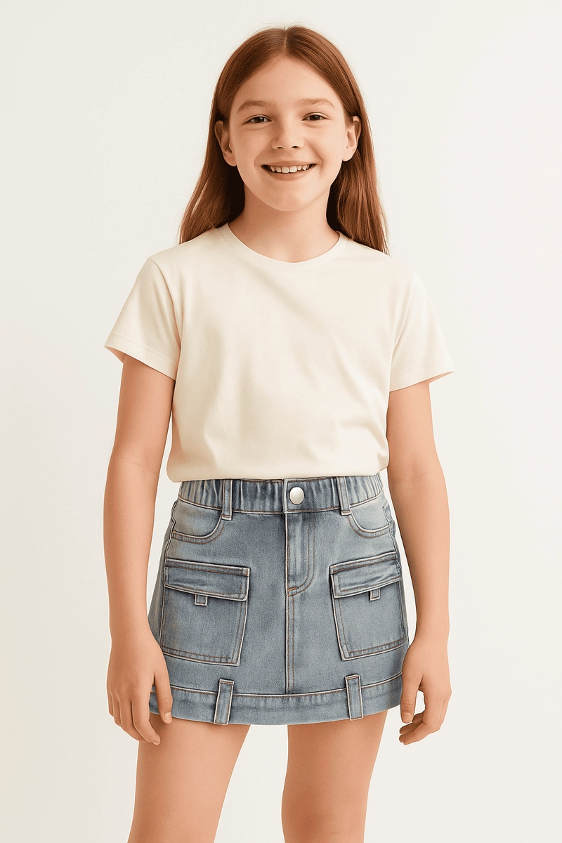 FALDA CARGO NIÑA CON BOLSILLOS MODA INFANTIL 2025 - 1