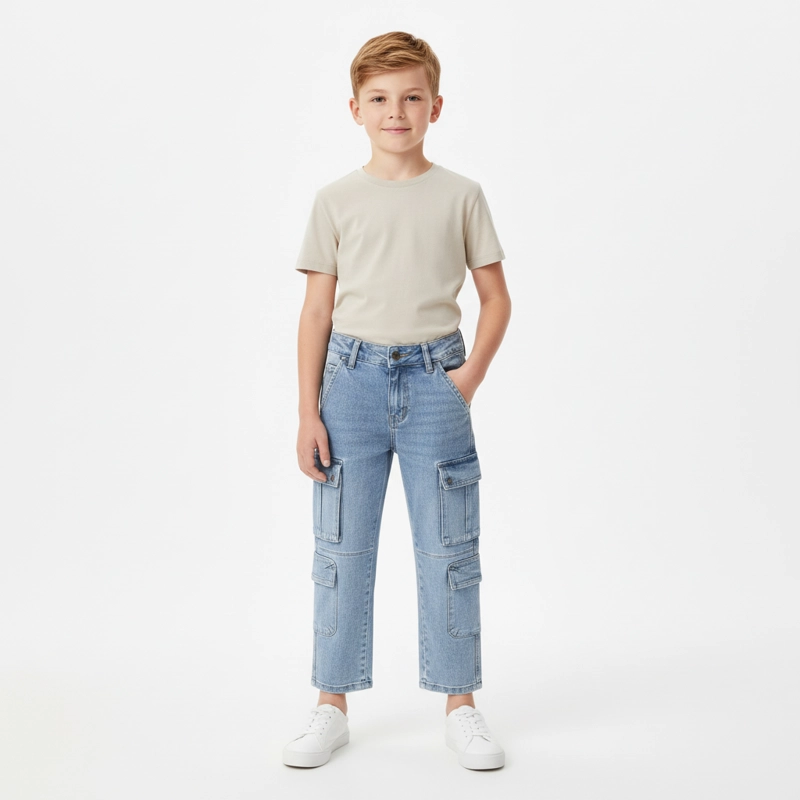 PANTALON JEANS NIÑO CARGO URBANO CON BOLSILLOS FUNCIONALES - 1