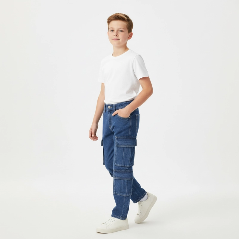 PANTALON JEANS NIÑO CARGO URBANO CON BOLSILLOS FUNCIONALES - 1