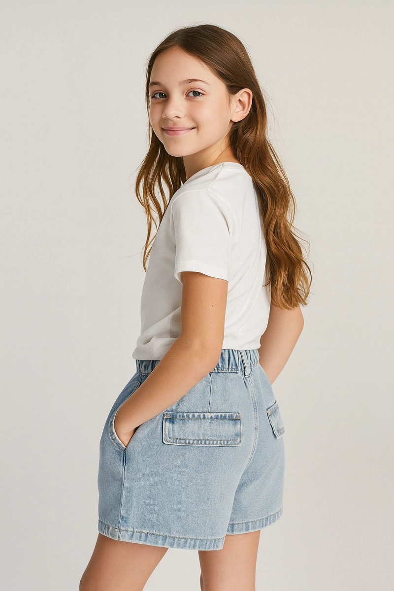 SHORT JEANS NIÑOS AZUL MEDIO KIBOU VINTAGE ESTILO CARGO - 3