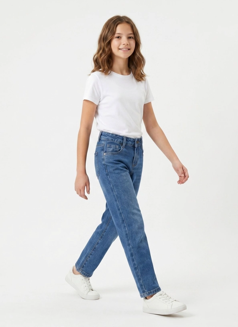 PANTALON JEANS BAGGY NIÑA MEZCLILLA AZUL RECTO - 2