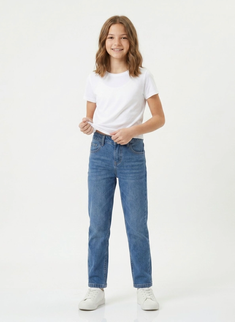 PANTALON JEANS BAGGY NIÑA MEZCLILLA AZUL RECTO - 6