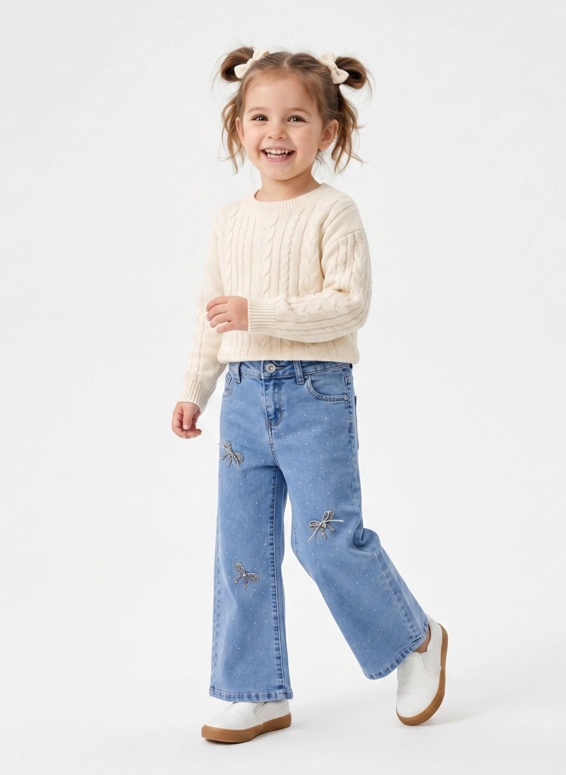 PANTALON JEANS MEZCLILLA NIÑA DISEÑOS BRILLO LAZOS - 1