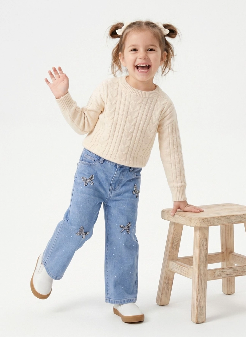 PANTALON JEANS MEZCLILLA NIÑA DISEÑOS BRILLO LAZOS - 3