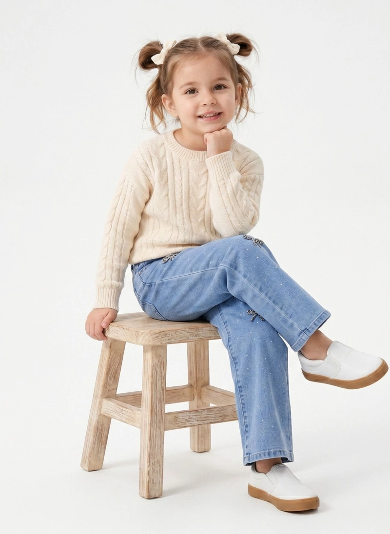 PANTALON JEANS MEZCLILLA NIÑA DISEÑOS BRILLO LAZOS - 4