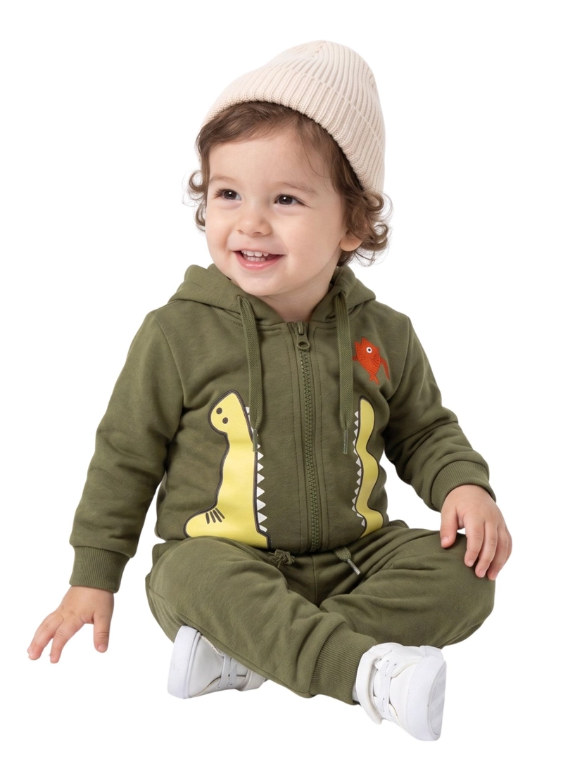 CONJUNTO BEB NIÑO ALGODON CON CAPUCHA DINOSAURIO COCODRILO - 2
