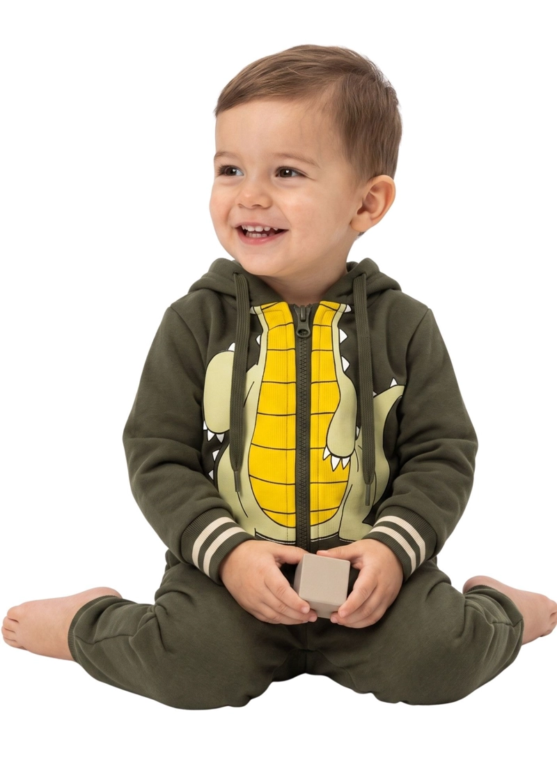 CONJUNTO BEB NIÑO ALGODON CON CAPUCHA DINOSAURIO COCODRILO - 3