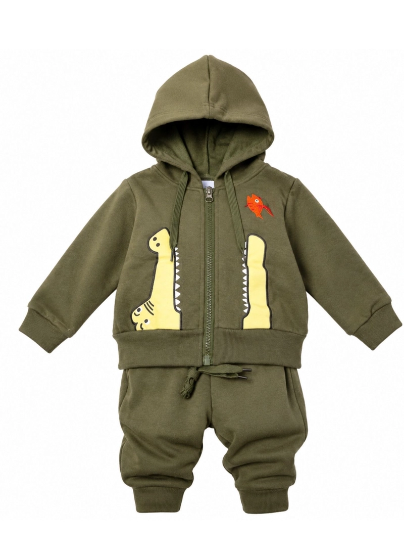 CONJUNTO BEB NIÑO ALGODON CON CAPUCHA DINOSAURIO COCODRILO - 4