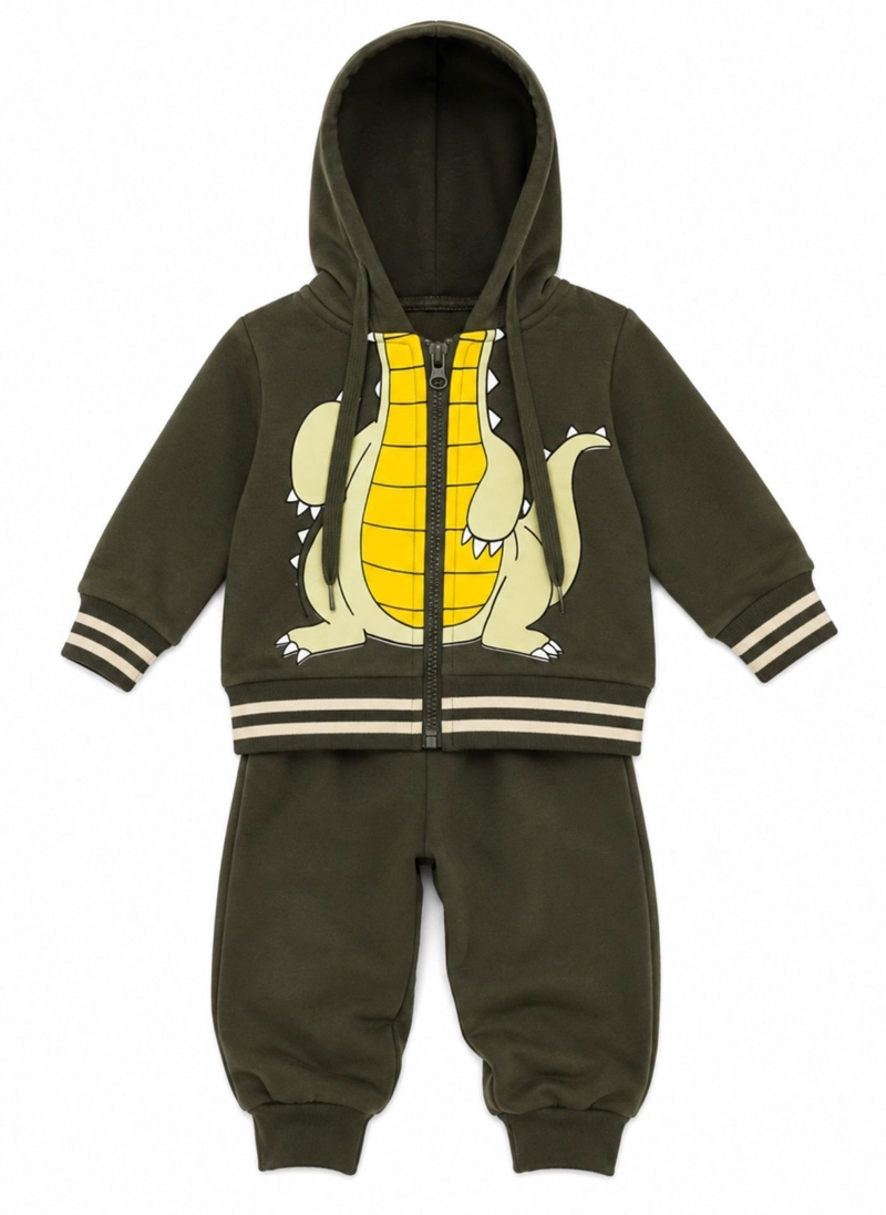 CONJUNTO BEB NIÑO ALGODON CON CAPUCHA DINOSAURIO COCODRILO - 4