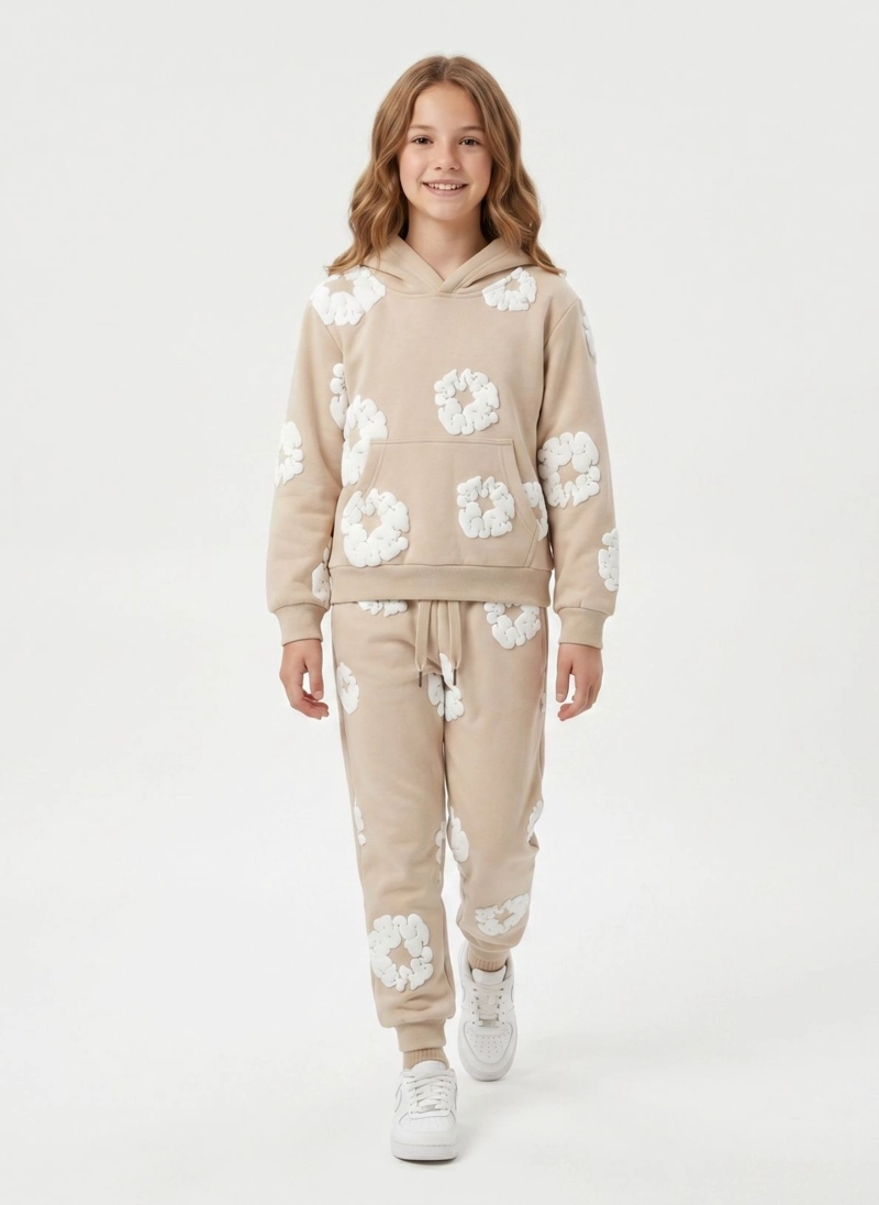 CONJUNTO BUZO NIÑA POLERON CANGURO Y JOGGER FLORES 3D - 1