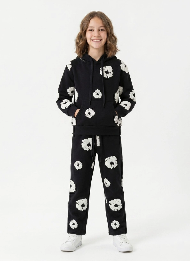 CONJUNTO BUZO NIÑA POLERON CANGURO Y JOGGER FLORES 3D - 1