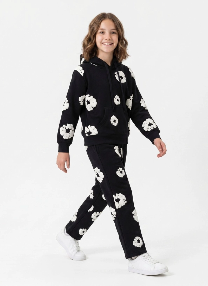 CONJUNTO BUZO NIÑA POLERON CANGURO Y JOGGER FLORES 3D - 2