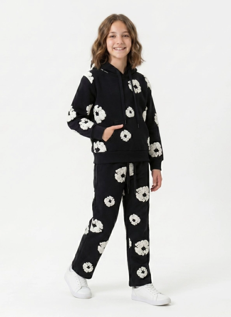 CONJUNTO BUZO NIÑA POLERON CANGURO Y JOGGER FLORES 3D - 3