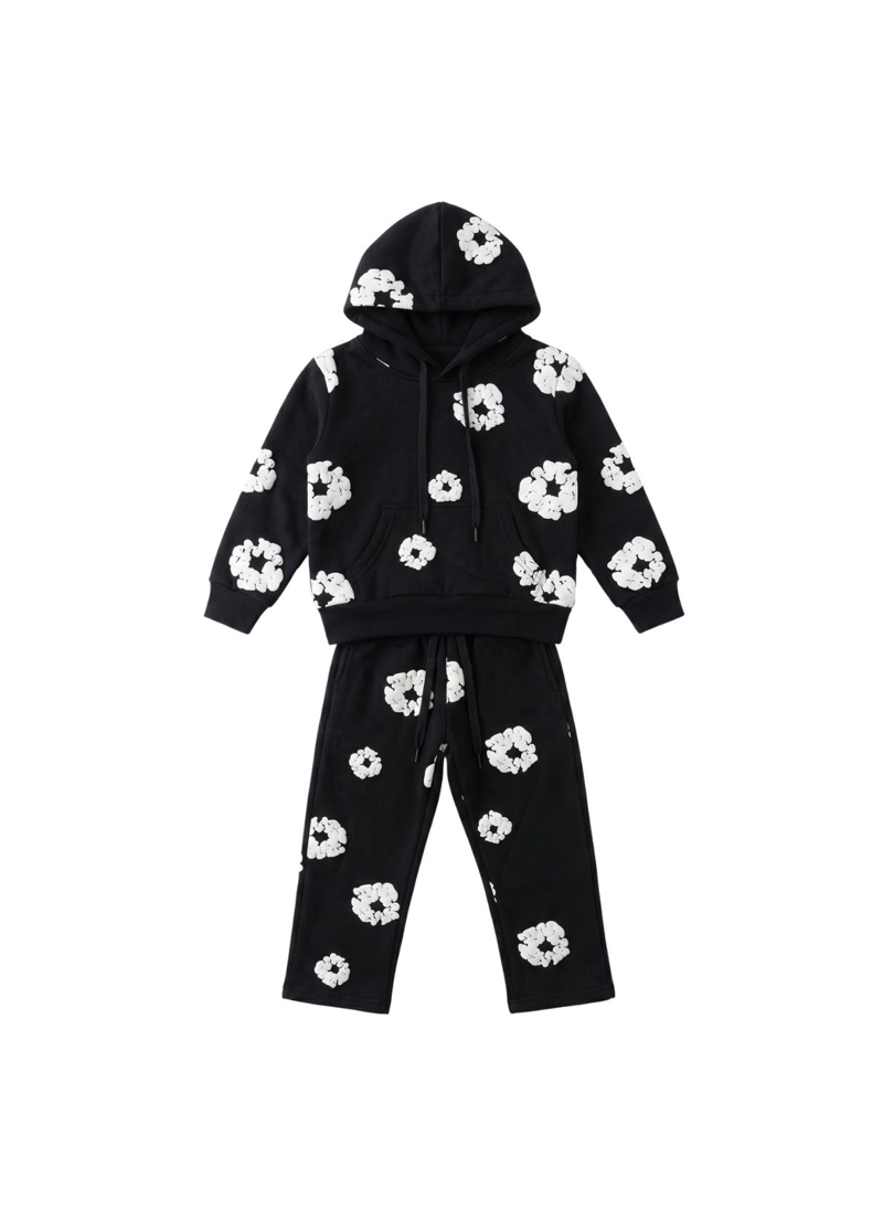 CONJUNTO BUZO NIÑA POLERON CANGURO Y JOGGER FLORES 3D - 4