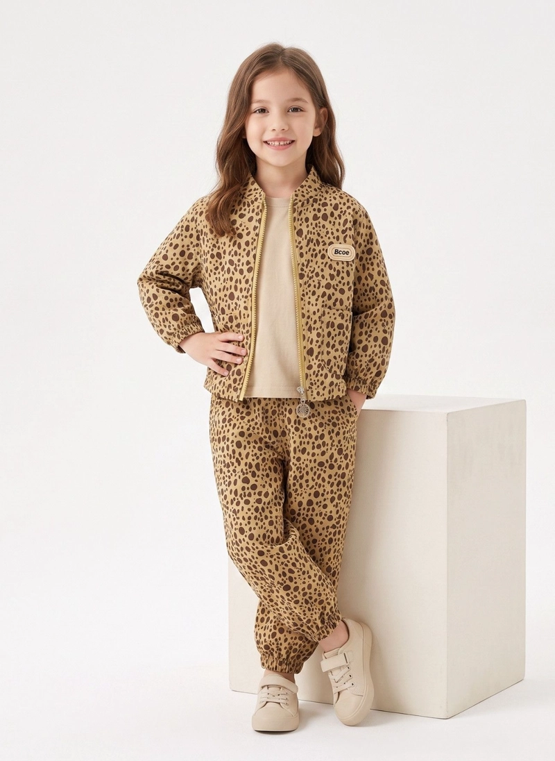 CONJUNTO BUZO NIÑA ANIMAL PRINT LEOPARDO CON CHAQUETA - 1