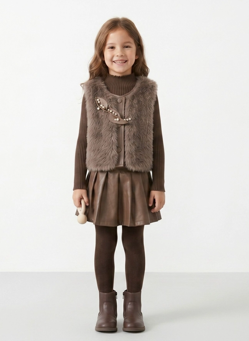 CHALECO PELUDO NIÑA CONJUNTO FALDA INVIERNO ELEGANTE - 1