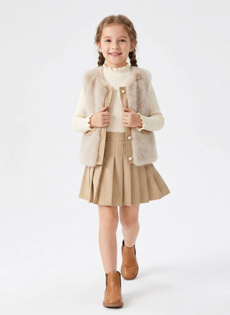 CHALECO PELUDO NIÑA CONJUNTO FALDA INVIERNO ELEGANTE - 1