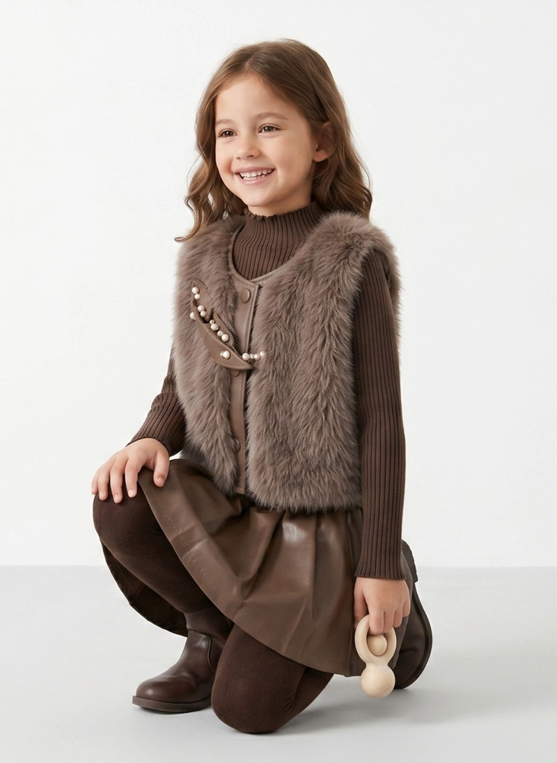 CHALECO PELUDO NIÑA CONJUNTO FALDA INVIERNO ELEGANTE - 2