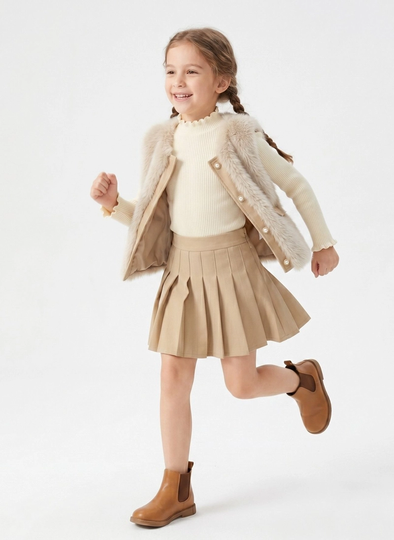 CHALECO PELUDO NIÑA CONJUNTO FALDA INVIERNO ELEGANTE - 2