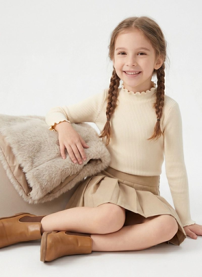 CHALECO PELUDO NIÑA CONJUNTO FALDA INVIERNO ELEGANTE - 3