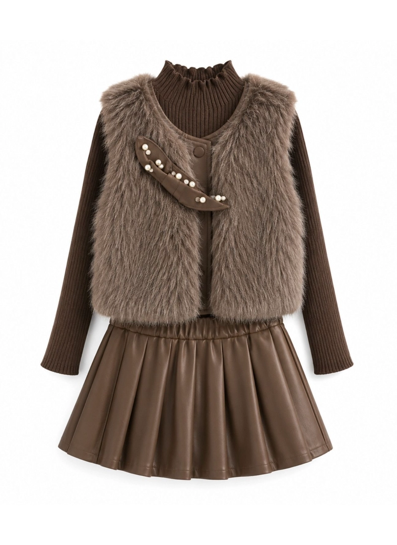CHALECO PELUDO NIÑA CONJUNTO FALDA INVIERNO ELEGANTE - 4